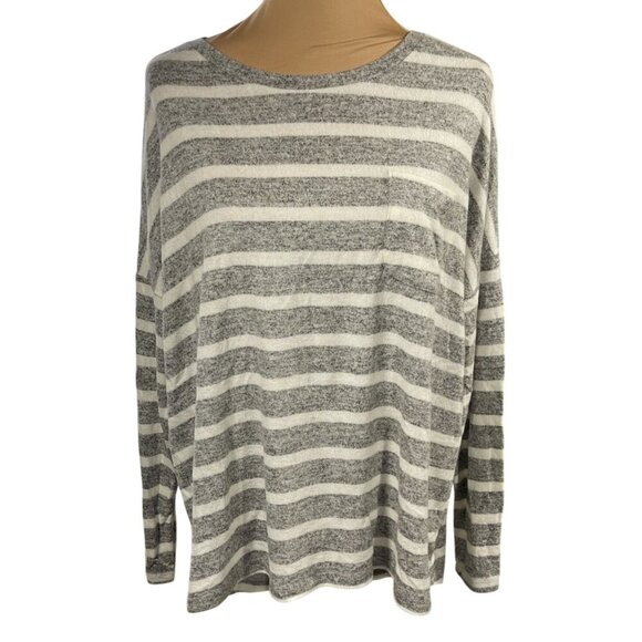 Merona Women's Top Soft Stripe Long Sleeve Gray Cream Size XL Extra Large - Picture 1 of 6